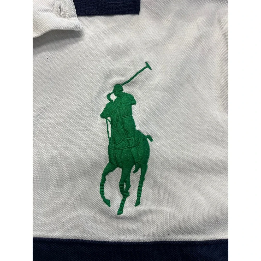 Polo Ralph Lauren Mens Classic Fit Big Pony Polo Shirt White‎ Navy Blue Large